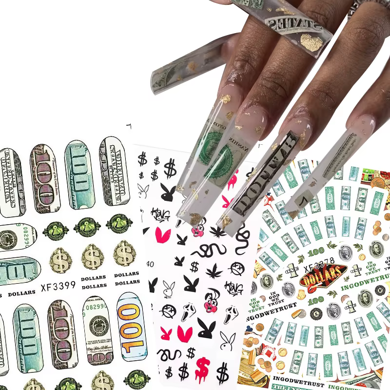 Autocollants 3D en Forme de Dollar pour Ongles, Décalcomanies Auto-Adhésives pour Manucure, Envelopp