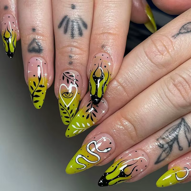 Faux ongles réutilisables, 24 pièces, couleur vert, amande brillante, longue pression, pour french m