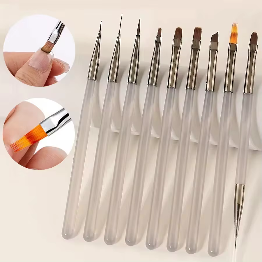 Ensemble de 9 pinceaux à ongles en gel UV acrylique, pinceaux pour extensions d'ongles, pinceaux pou