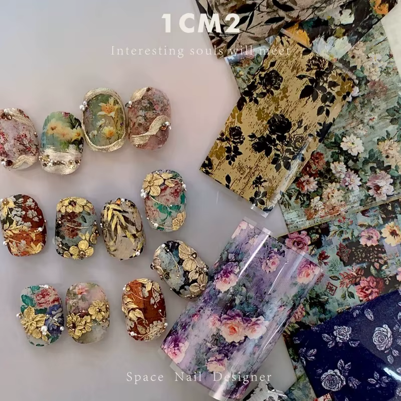 1 Boîte de Films à Ongles à Motifs Floraux pour Transfert, Décorations Florales Papillon, Wraps pour