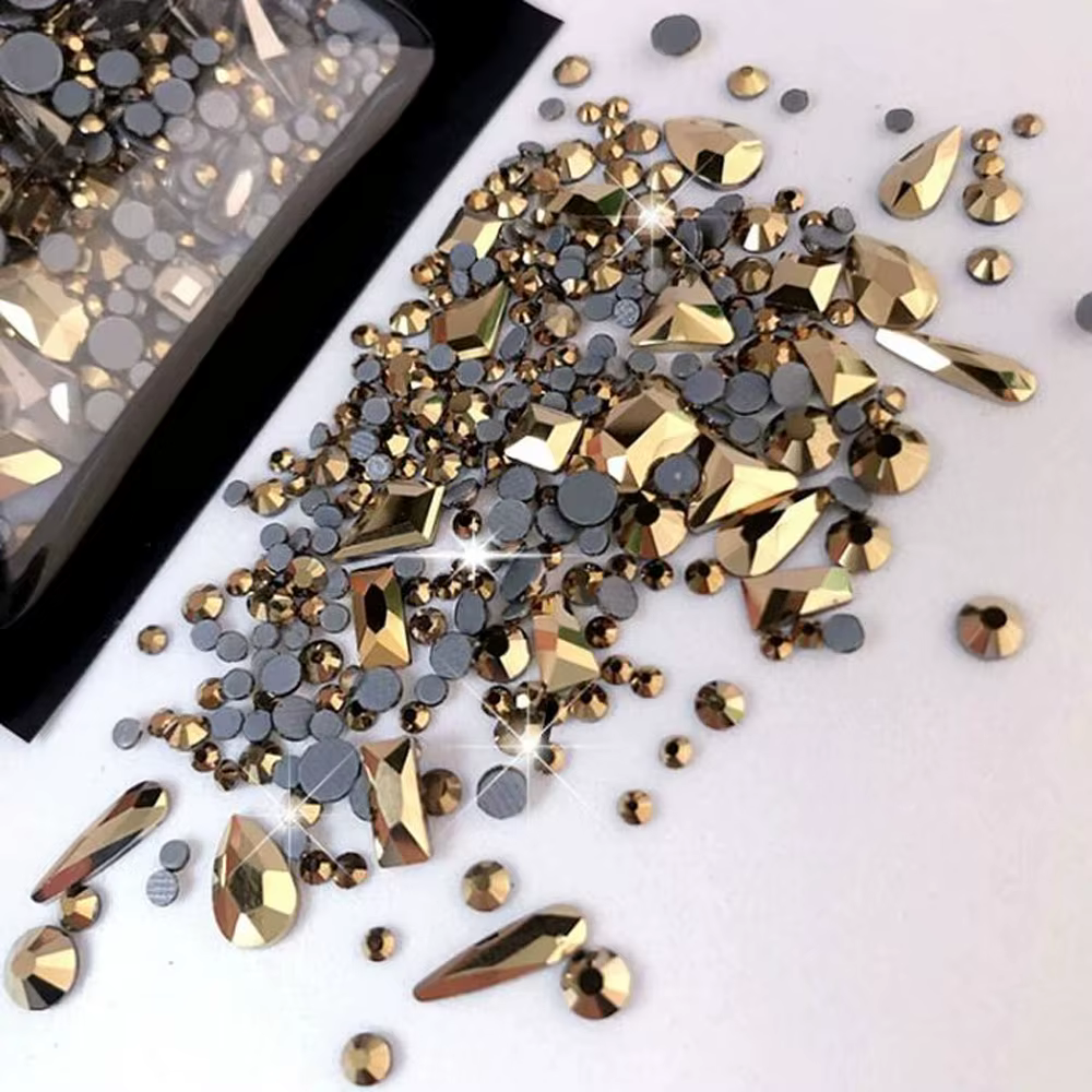 Strass pour ongles mixtes AB à dos plat, multi-formes AB/clair/rouge/or, cristal de luxe 9D SS3, Min