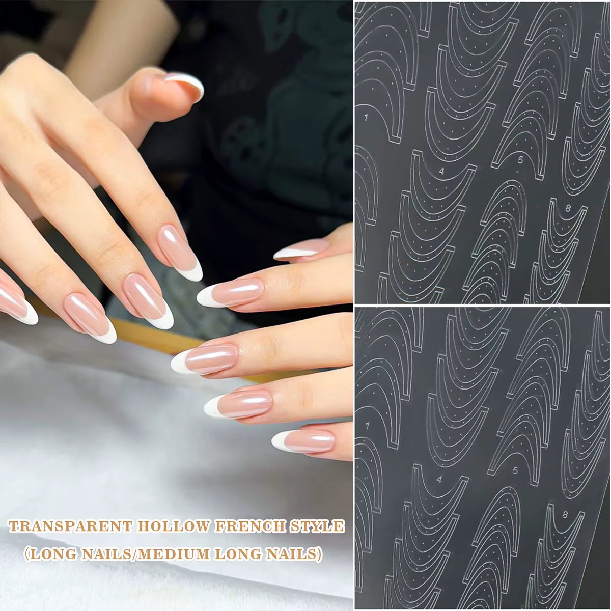 Autocollants pour ongles français tendance, taille réelle, transparents, outils auxiliaires, autocol