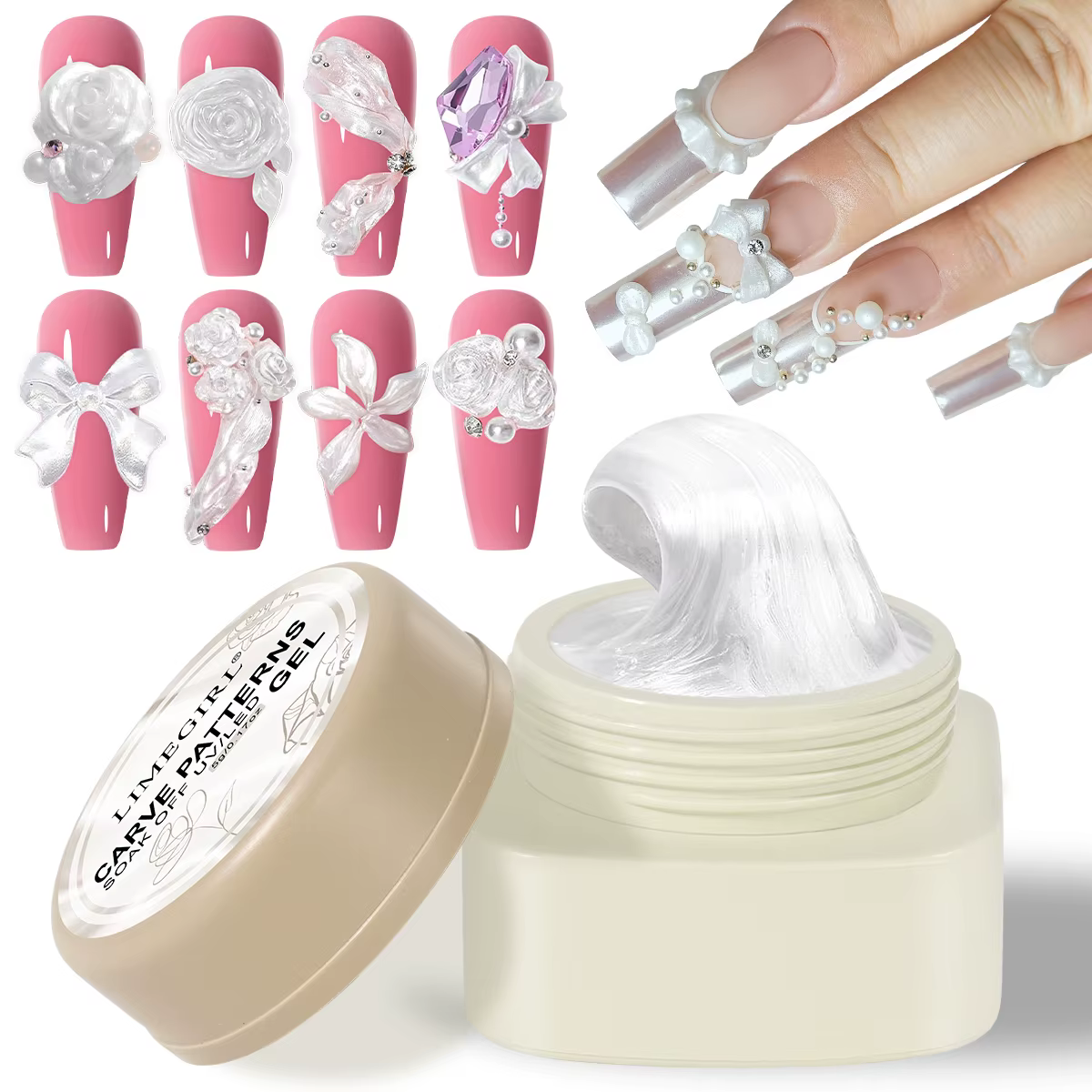 LIMEGIRL 3D perle sculpture ongles Gel ongles modélisation Gel sculpture bricolage fleur Nail Art Co