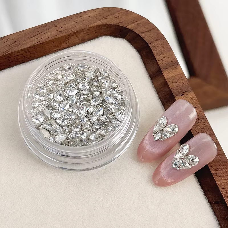 Ensemble de strass pour Nail Art en forme d'amour blanc, cristal multi-formes plat rose, perle ronde