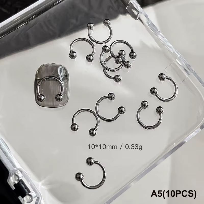 [GLOW] alliage mixte rétro cercle ongles Art breloques 3D Style Punk noir argent pièces d'ongle déco
