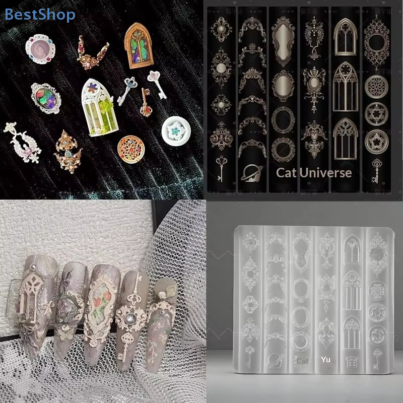 ♥ Moule en Silicone pour Nail Art de Style gothique, fenêtre d'église rétro 3D/décor de clé, outil d