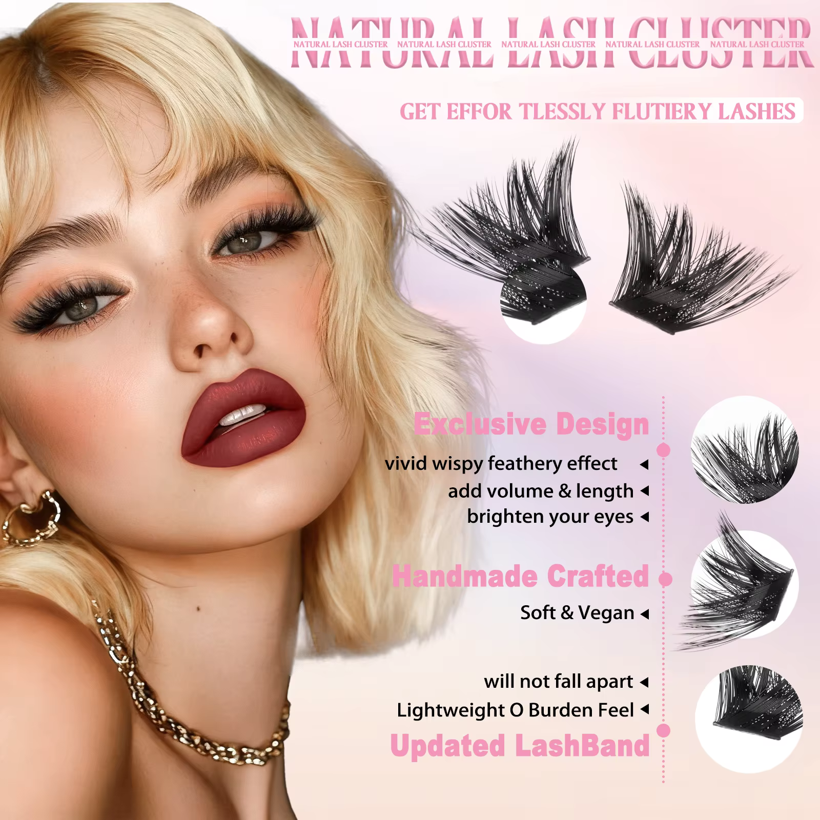 Kit de cils en grappes DIY, courbure D, styles naturels ou épais, 8-16 mm, avec colle et pince à cil