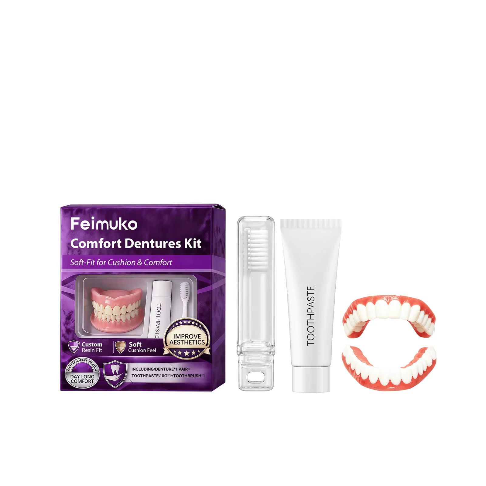 Kit de prothèses dentaires confortables, couvre-dents en résine souple, embellissement du sourire, a