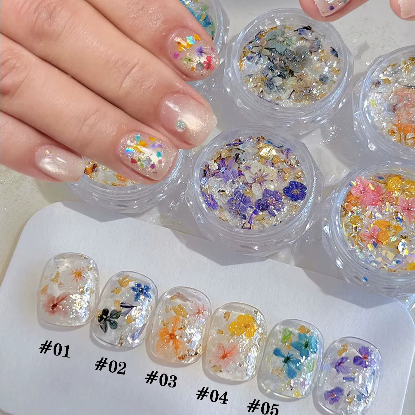 1/6 pièce de poudre à ongles Opal Flower, décoration d'ongles, accessoires pour nail art, breloque p