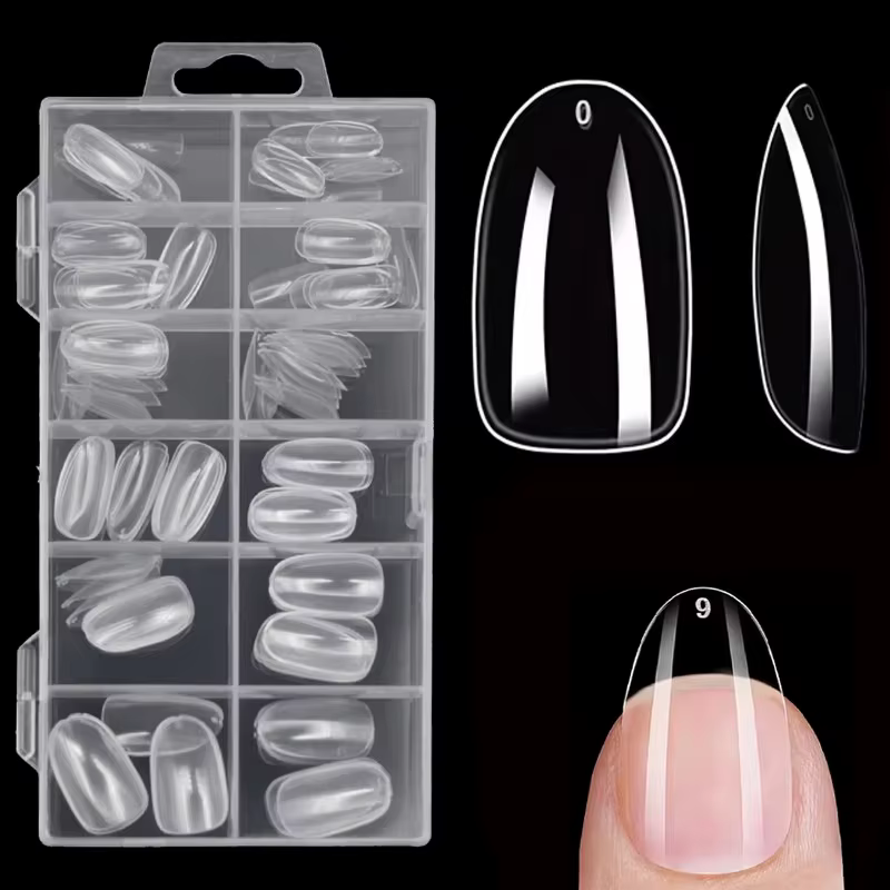 Ensemble d'autocollants pour ongles transparents de 120 pièces, comprenant 12 tailles telles que des