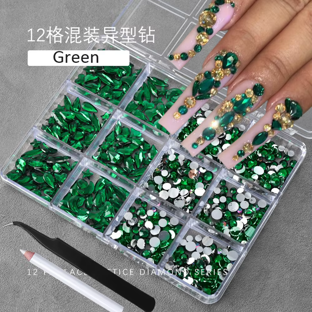 12 grilles 3D bébé bleu multi-formes Nail Art strass dos plat résine diamant luxe ongles breloques p