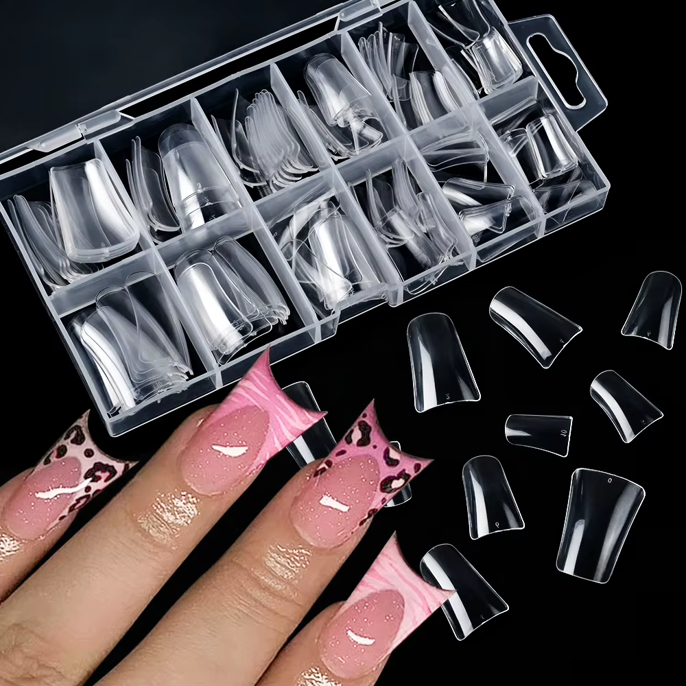Faux ongles en forme de canard, demi-couverture, transparents/naturels, à pression, Y2K, Extension d