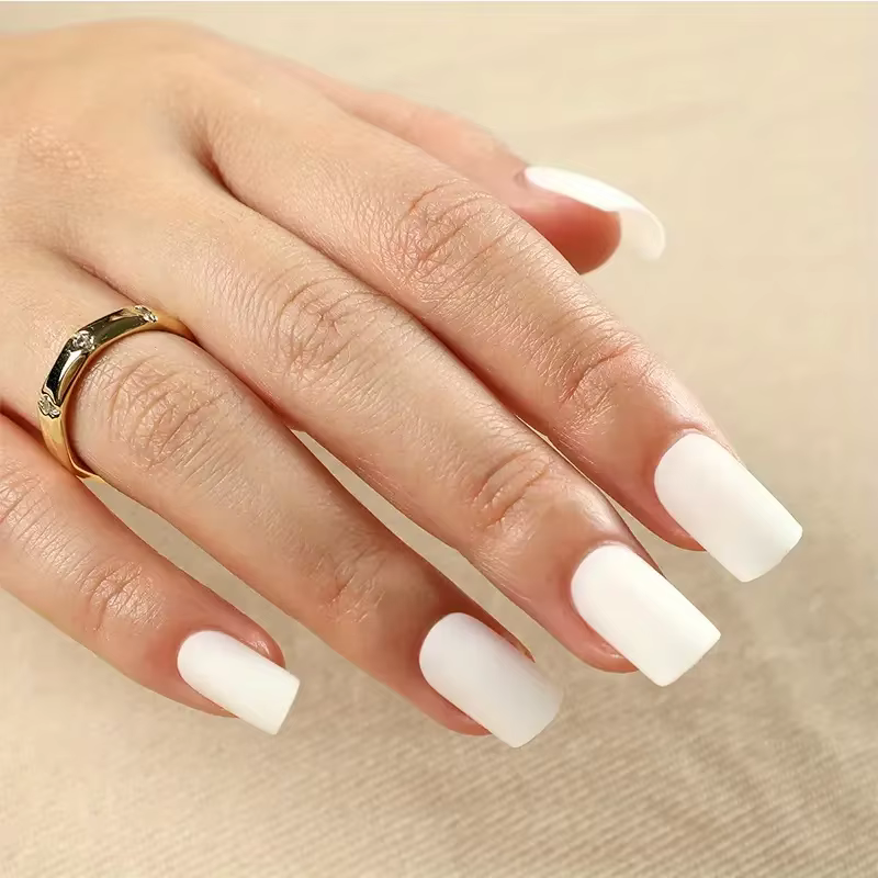 Ongles pressés carrés, faux ongles brillants en acrylique au Design blanc, entièrement couvert, adap