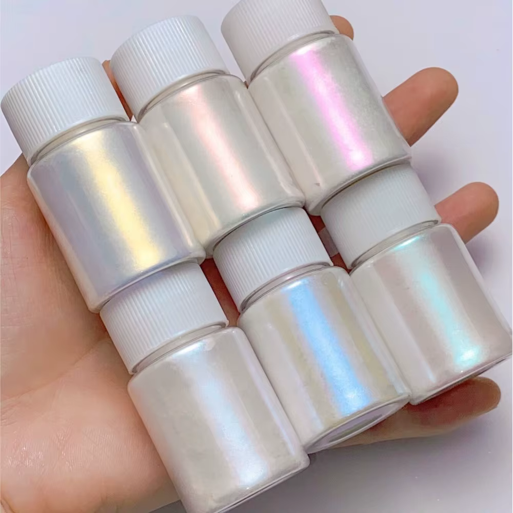 6 couleurs/ensemble Aurora sirène Chrome poudre à ongles blanc perle irisée Mica poudre caméléon pai
