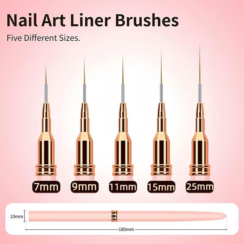 Ensemble de pinceaux pour vernis à ongles gel UV, 5 pièces, 7/9/11/15/25mm, rayures françaises, pein