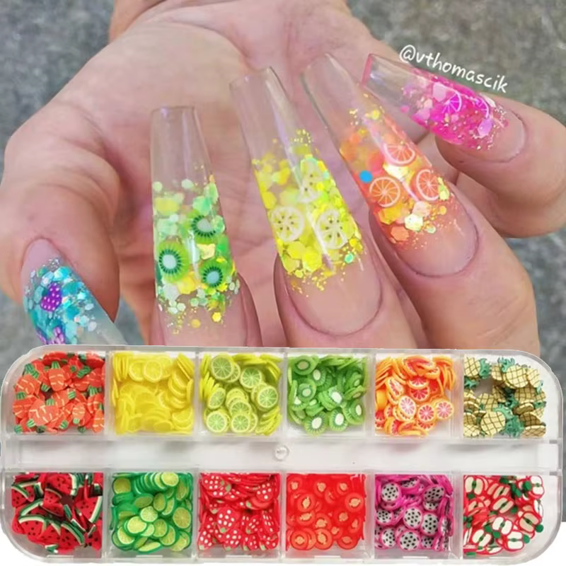 1000pc-240Pc tranches de fruits pour ongles, argile polymère 3D tranches de fruits autocollant tranc