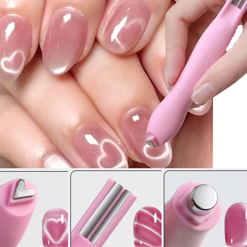 Stylo magnétique pour ongles 3 en 1, motif cœur et serpent, œil de chat, ondulation française/eau, œ