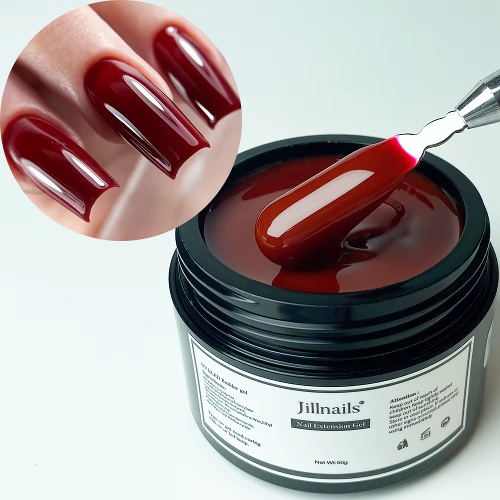 Jillnails Dusty Pink Nude Gel Nail Builder 50G Bourgogne Shimmer Builder Gel UV pour Extension d'ong