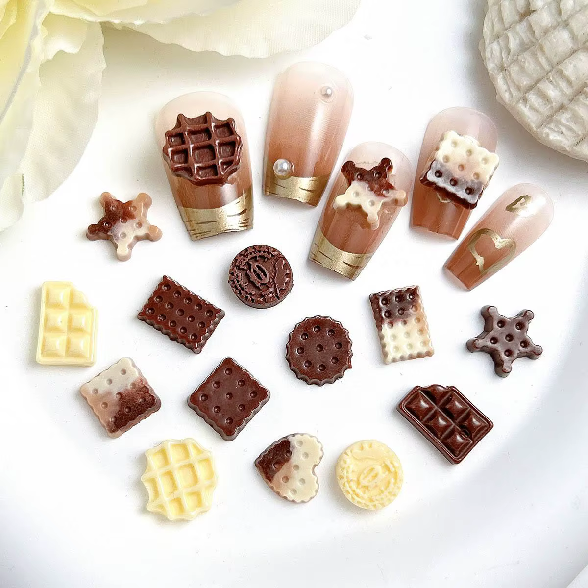 Breloques pour ongles en résine, mélange aléatoire de biscuits au chocolat simulés 3D, mignons biscu
