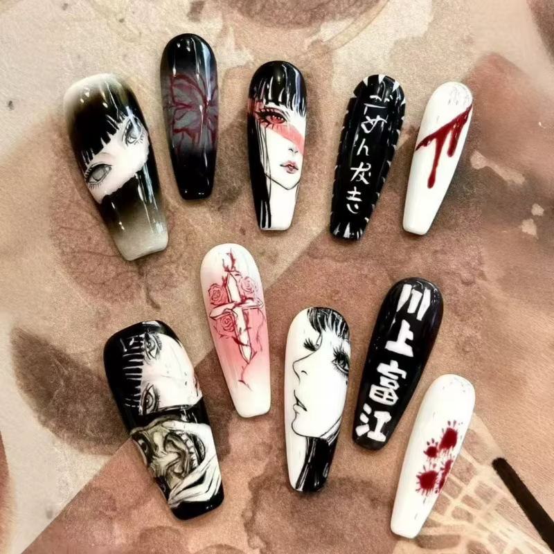 Faux ongles à pression, 10 pièces, Style foncé, doux et audacieux, pointes d'ongles à pression inspi