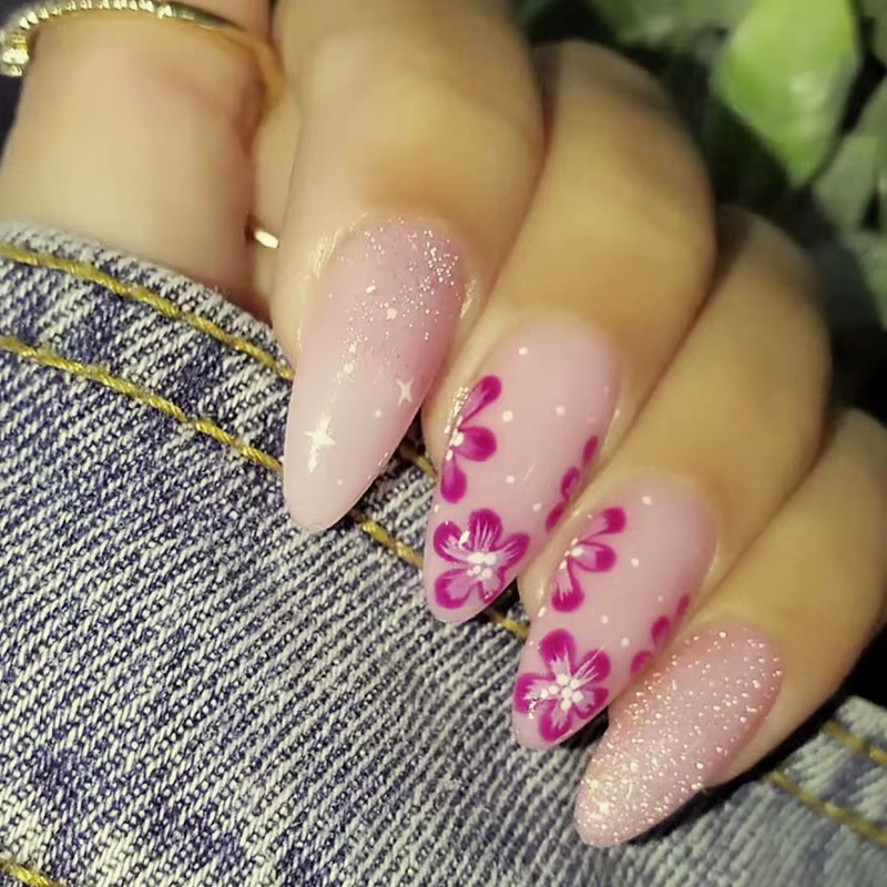 Faux ongles portables en forme d'amande, carrés moyens, automne hiver, noir, doré, violet, vert, pap