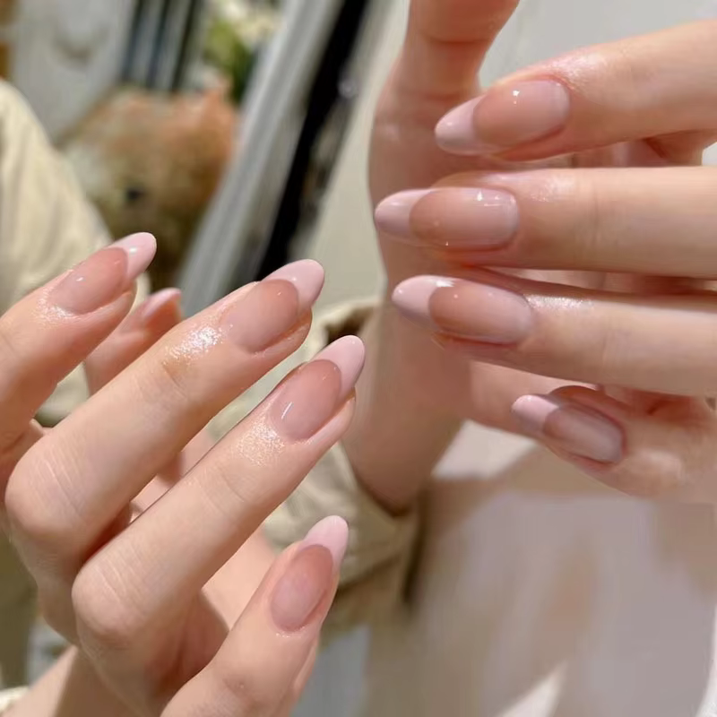 10 pièces presse à la main sur les ongles couverture complète strass Design français amande faux ong