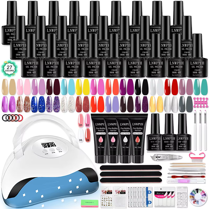Kit de vernis à ongles Gel avec lampe à ongles LED Semi-Permanent 27 couleurs, Base à tremper et cou