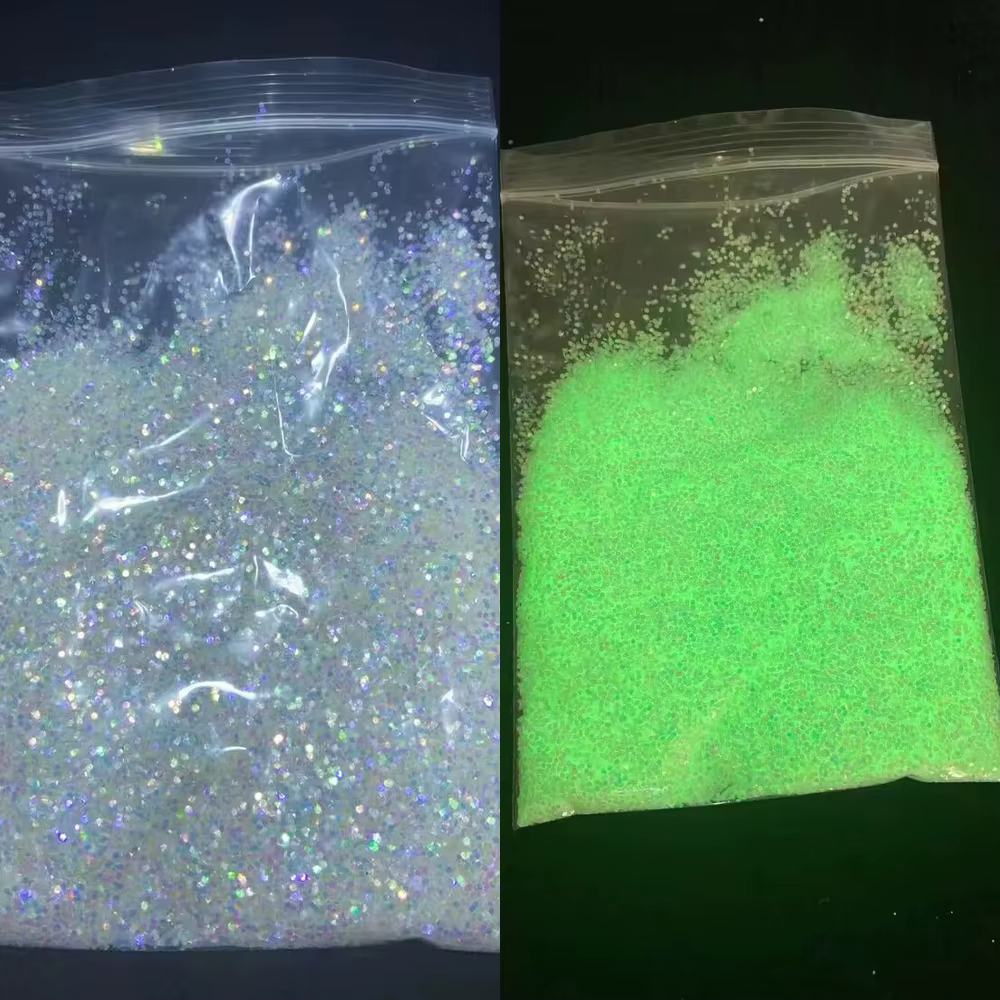 Poudre à Ongles Brillante dans le Noir, Pigment Bleu, Vert, Lumière Shoous, Poussière Phxing, Paille