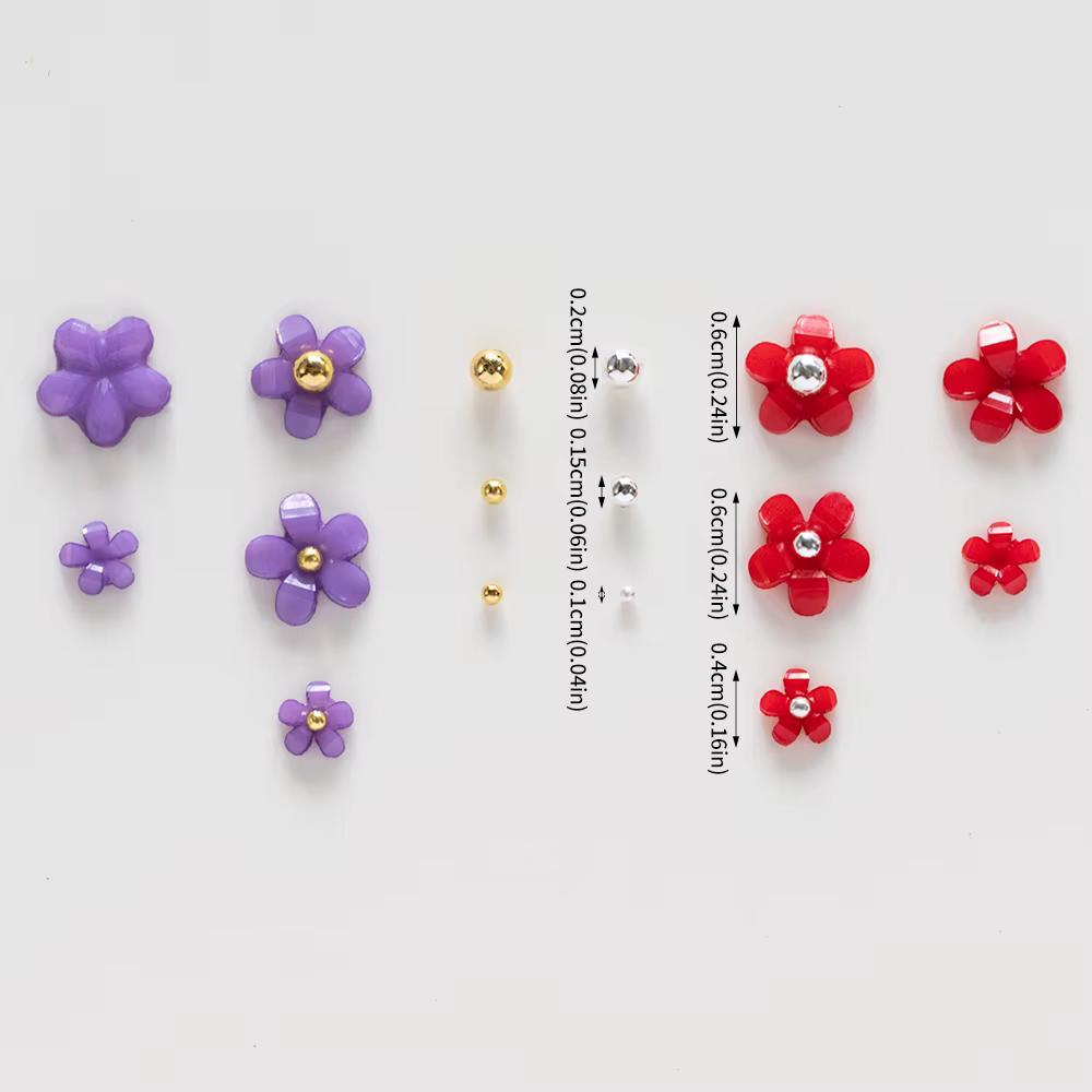 12/15 grilles acrylique fleur ongles breloques mélange de couleurs ensemble 3D fleur Nail Art strass