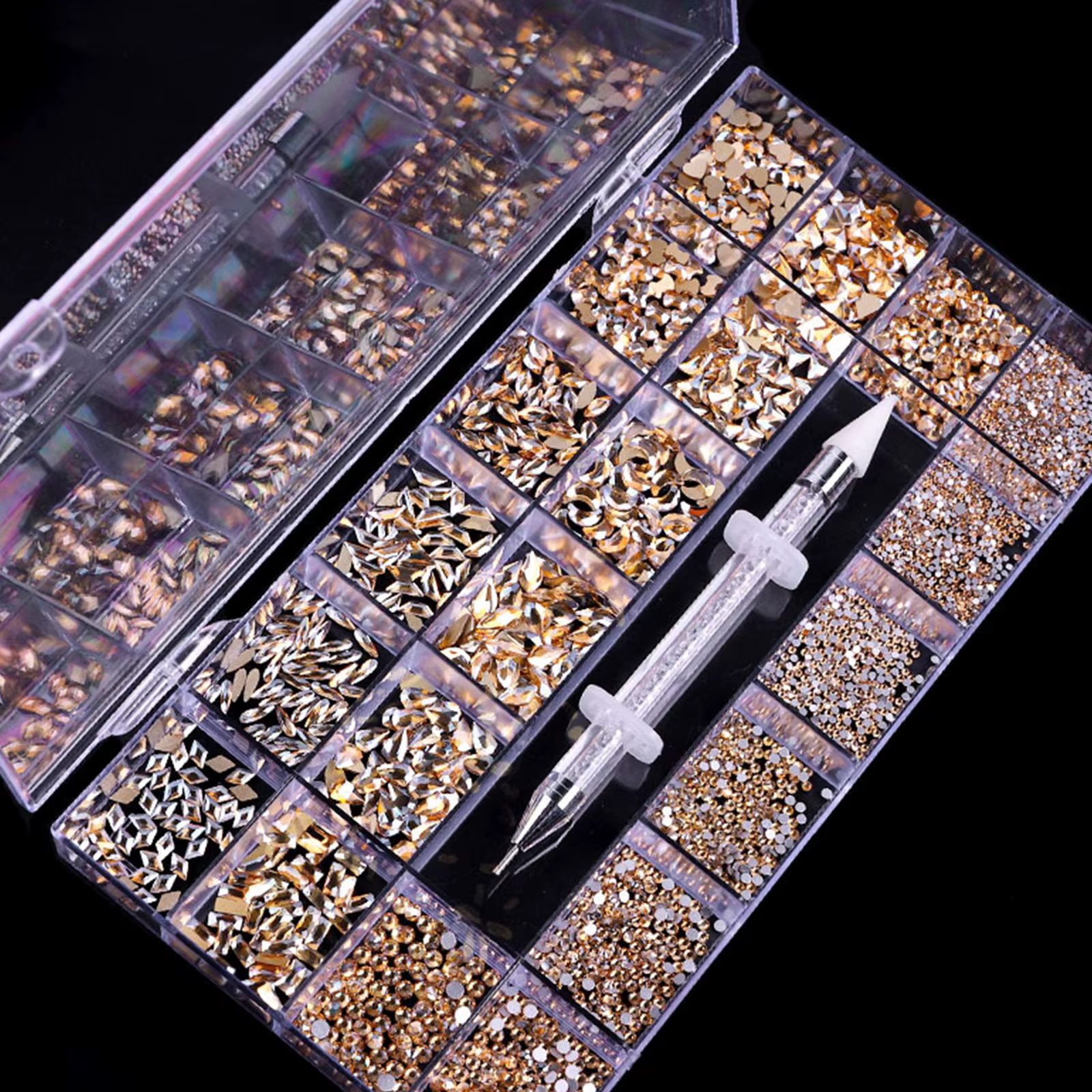 Verre de champagne rouge cristal diamant plat strass Nail Art décoration 21 grille boîte ongles acce