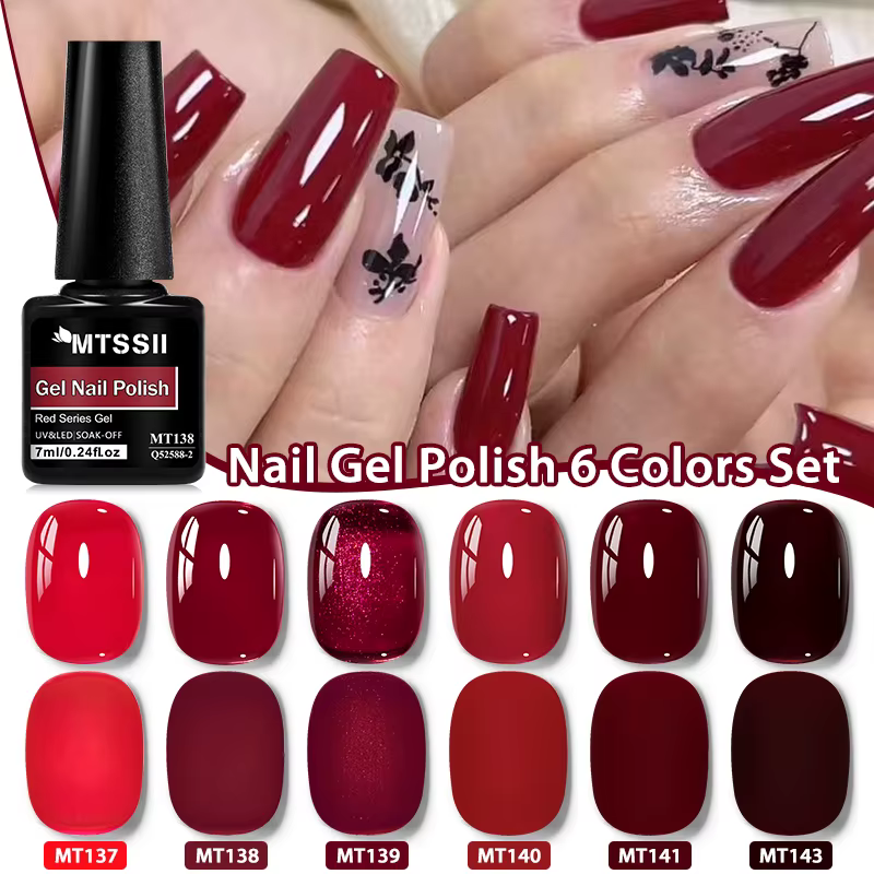 6/12 pièces cerise rouge série Gel vernis à ongles ensemble vin rouge chat Gel magnétique Semi Perma