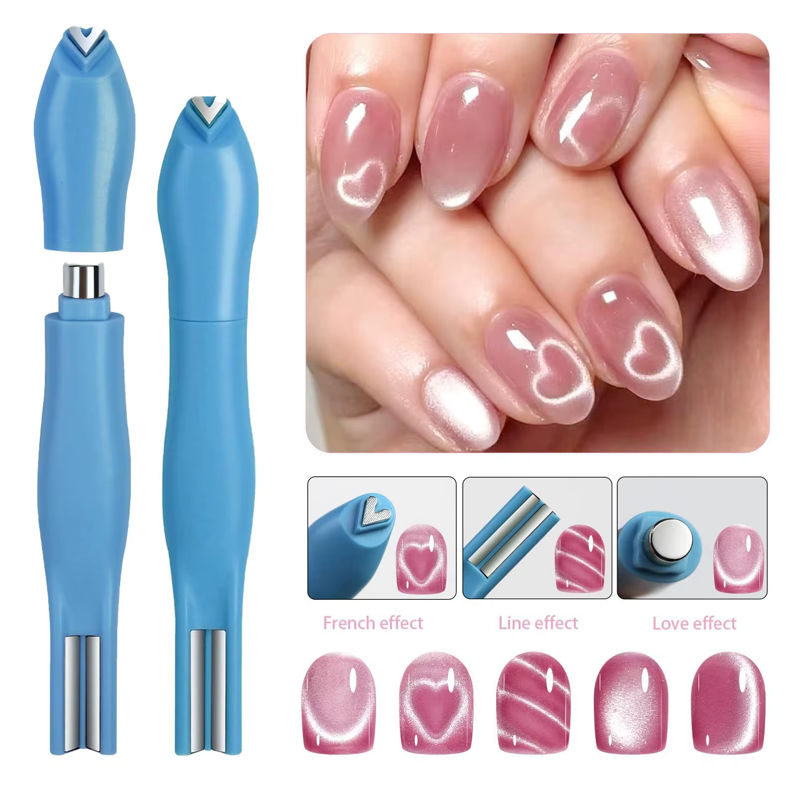 Aimant Cœur Serpent, Aimant Magnétique Double Tête en Y pour Vernis Gel Effet Œil de Chat, Aimant Ma