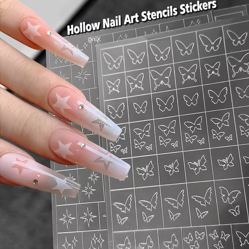 Pochoirs autocollants papillon ajourés pour Nail Art, 5 pièces, Design peint par pulvérisation, modè