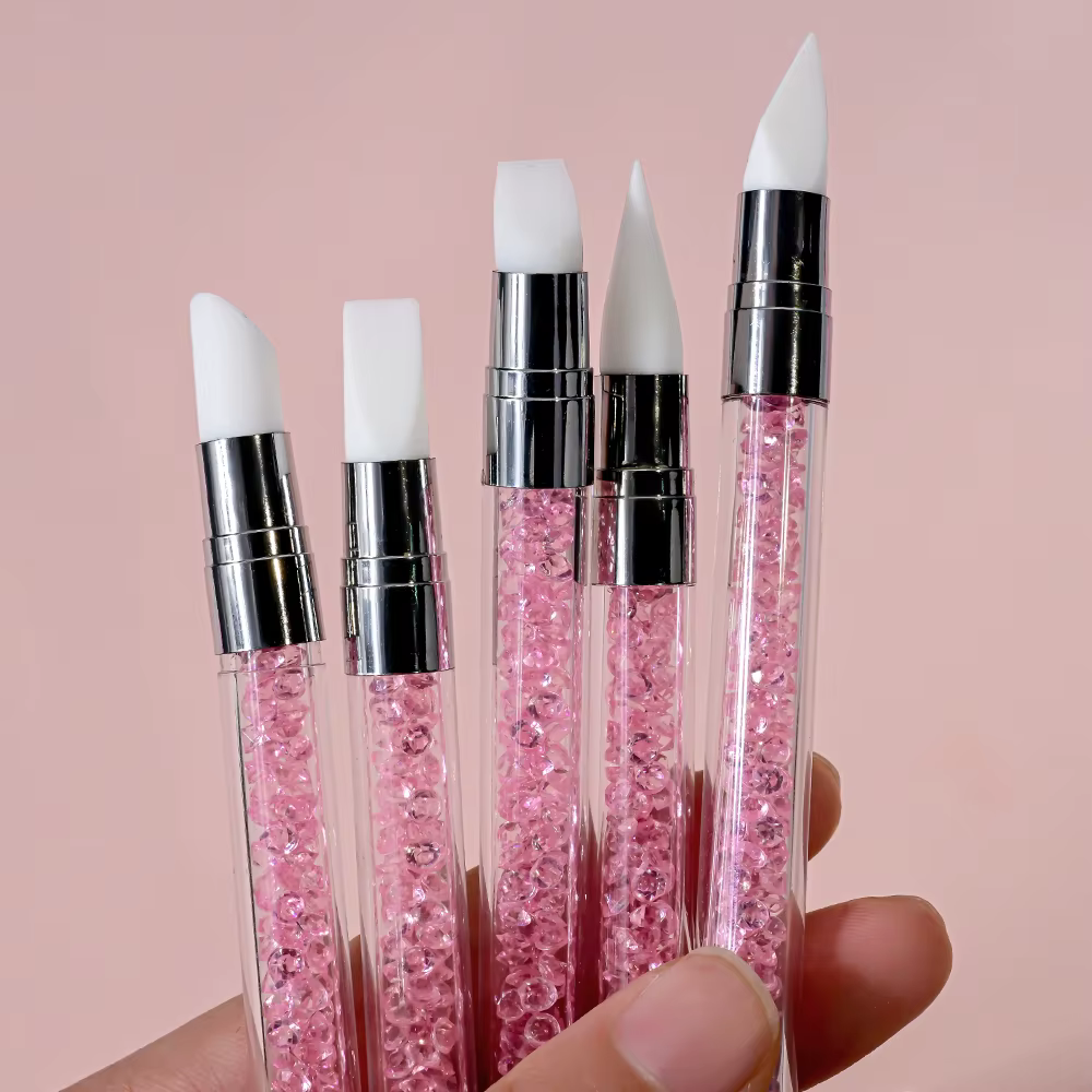 Stylo de sculpture en silicone pour nail art, biscuits rose fini, fleur 3D carimplantée, outil de po