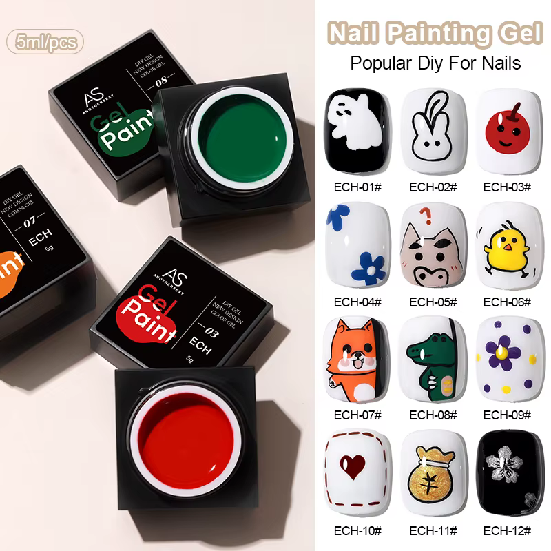 AS Sliver métal effet ligne fleur dessin Gel tremper des couleurs transparentes 5g peinture Gel vern