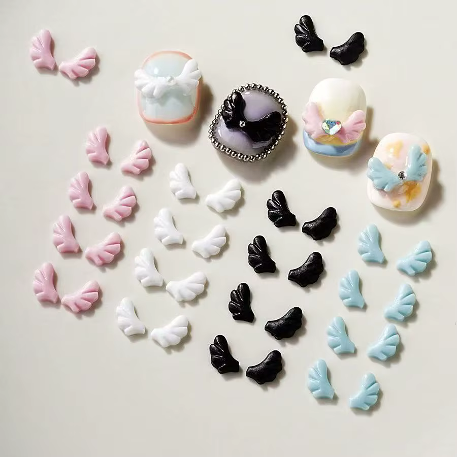 Breloques pour ongles ailes d'ange mignonnes, 50 pièces, ailes en vrac AB, pièces en résine à dos pl