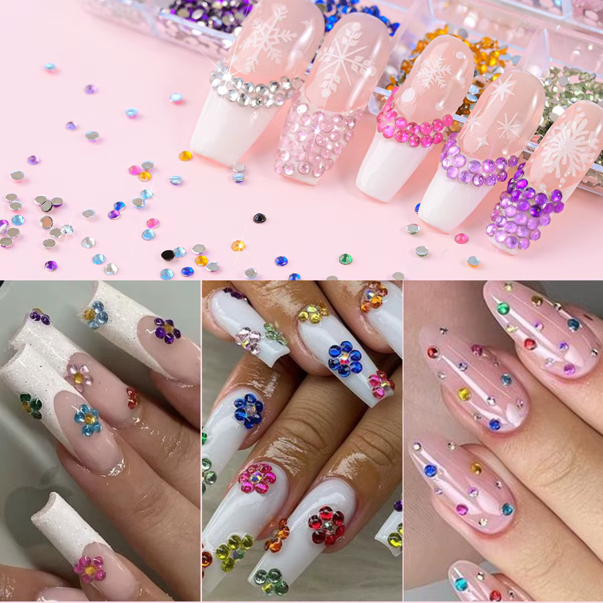 12 couleurs/ensemble 2mm strass ongles Art accessoires 3D acrylique Non correcteurs bricolage décora