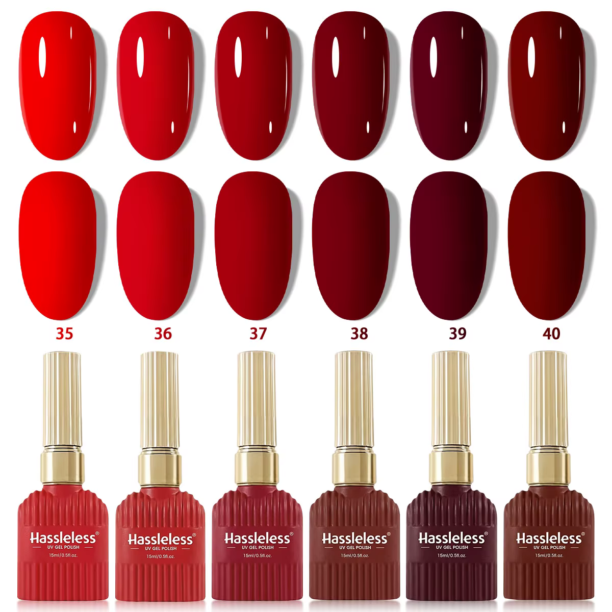 Un lot de 6 vernis à ongles gel brun-rougeâtre, longue tenue et faciles à appliquer, doux pour les o