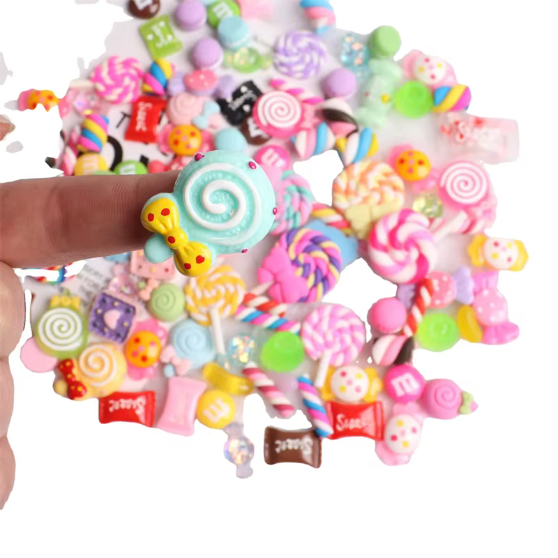 Breloques multi-formes Kawaii pour Nail Art, 20 pièces, bonbons sucrés, ours gommeux, sucette en rés