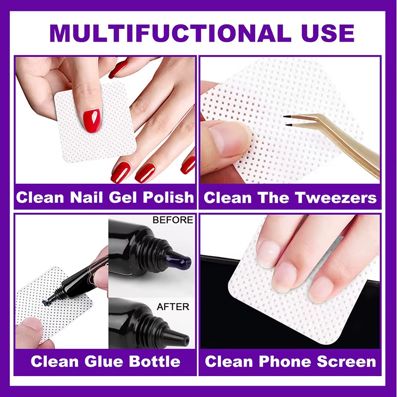 Lingettes pour ongles non pelucheuses, dissolvant de vernis à ongles, colle pour Extension de cils,