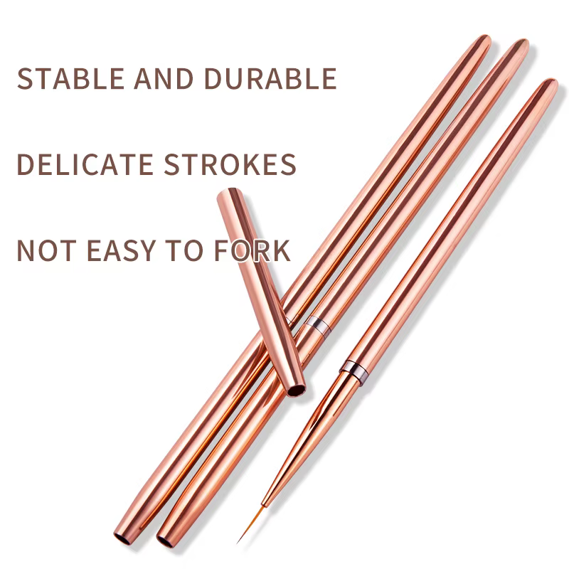 Ensemble de pinceaux de peinture pour nail art, outils de manucure, couleur or rose, 7/9/11mm, 3 piè