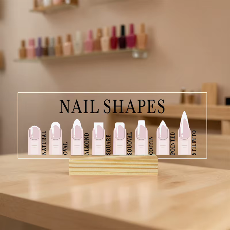 Présentoir de formes d'ongles avec base en bois, doigts de mannequin et guide de formes d'ongles, pa