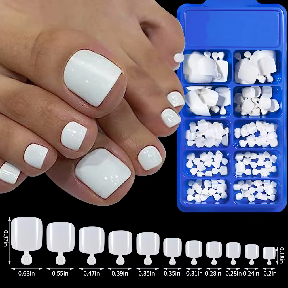 100 pièces blanc court carré Flase ongles été presse sur les orteils couverture complète conseils co