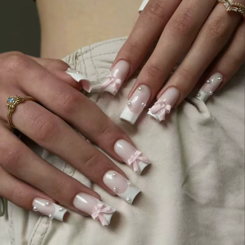 Faux ongles de ballet à presser avec motif de fleurs faux ongles de cercueil portables bouts de manu
