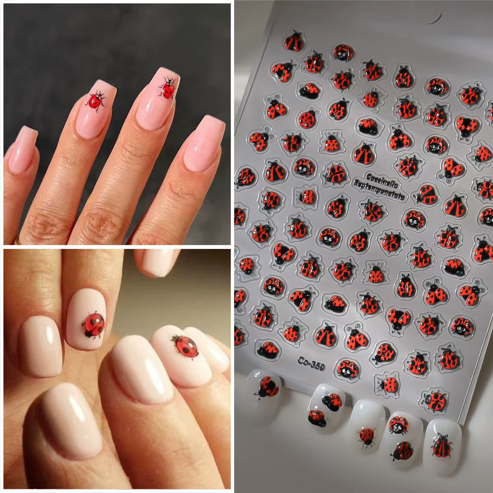 Coccinellidae Nail Art autocollants 5D en relief auto-adhésif décalcomanies mélange conception insec