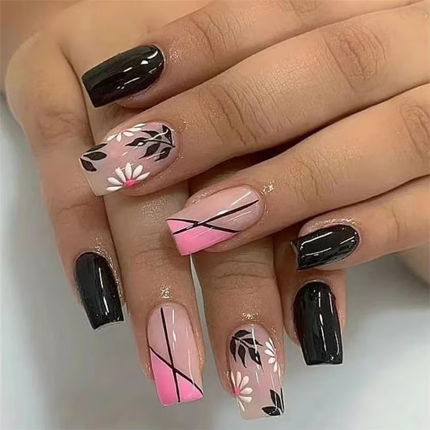 24 pièces/ensemble Faux ongles en acrylique longs forme ballerine à presser, réutilisables, colorés