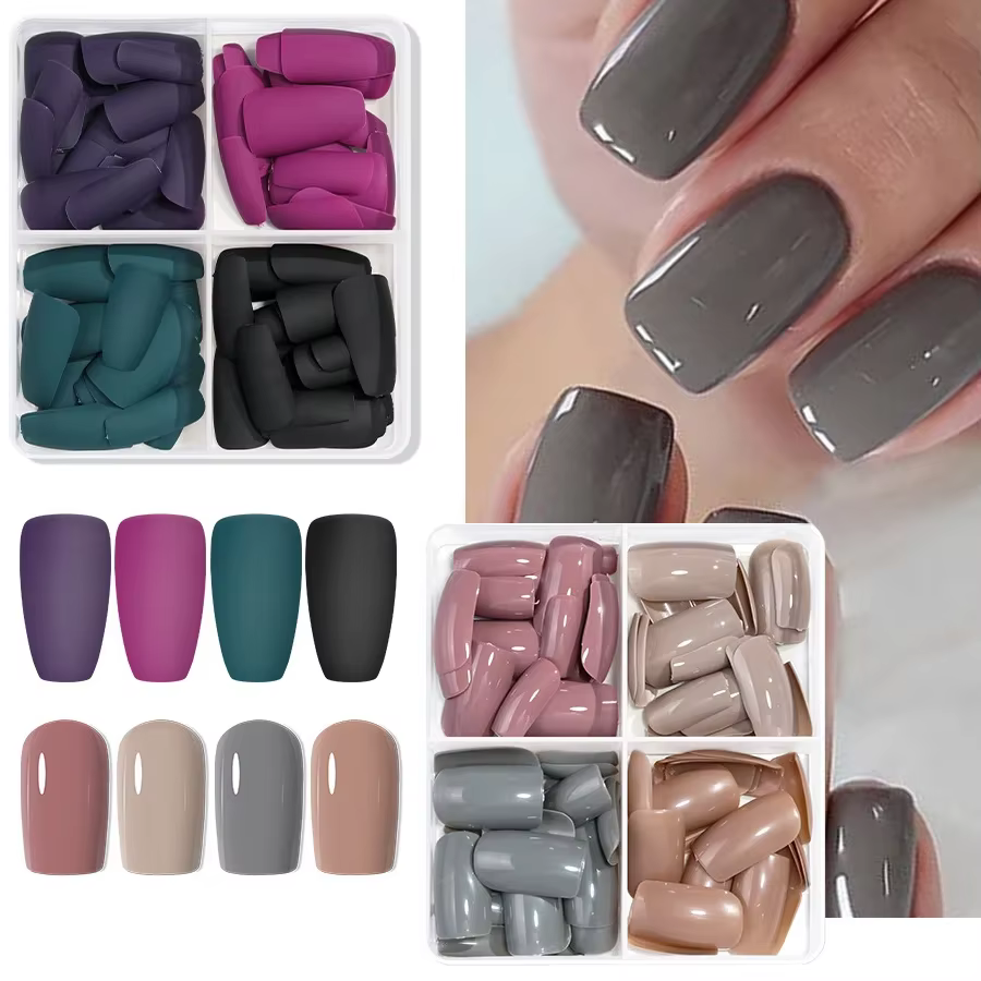 96 pièces ongles mats de couleur unie, faux ongles courts à couverture complète, faux ongles courts 