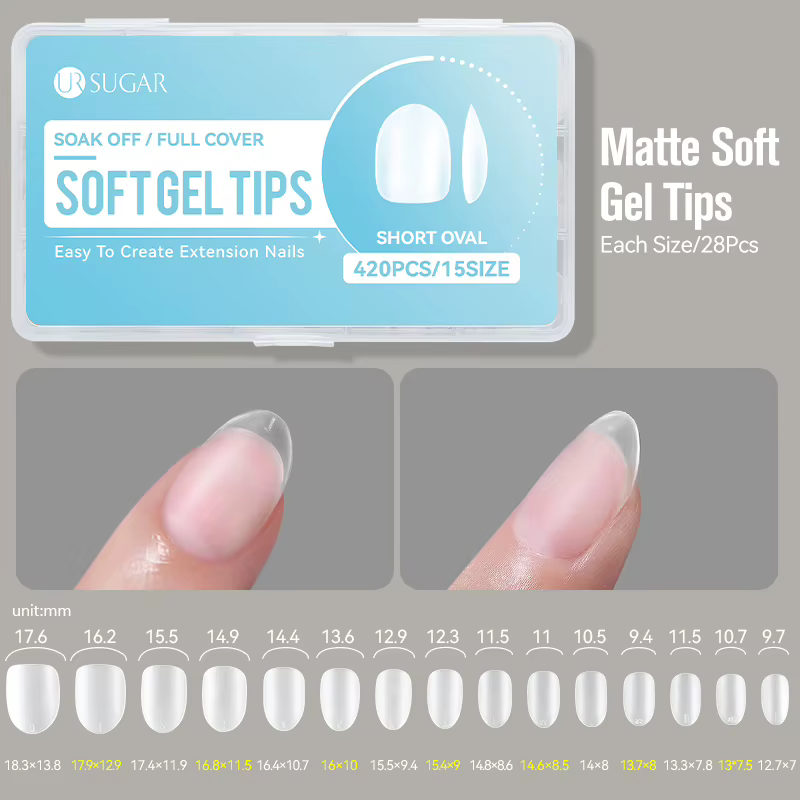 UR SUGAR 420PCS/Boîte Capsules d'ongles en gel souple, forme Amande Moyenne et Cercueil, Faux ongles