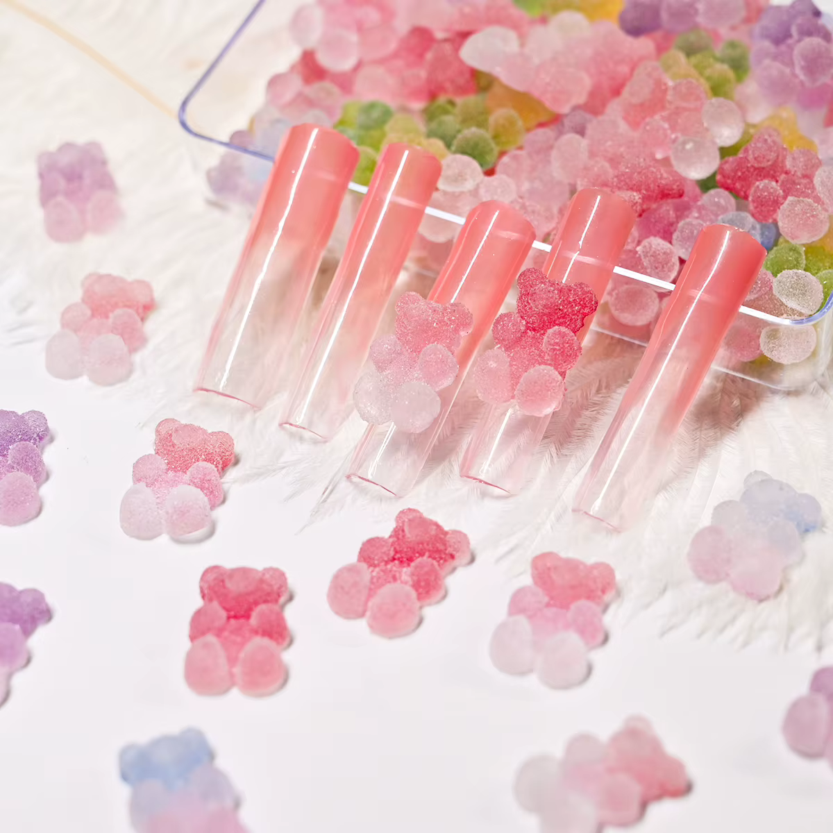 Breloques pour Nail Art, ours gommeux dégradé, Y2K, ours Kawaii, Design en résine, strass, bricolage