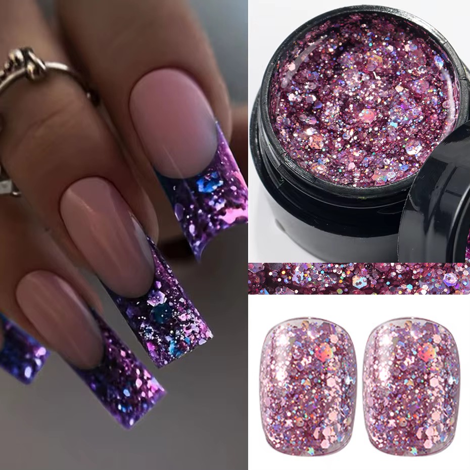 Vernis à ongles réfléchissant à paillettes Champagne or, Gel UV scintillant pour ongles, paillettes